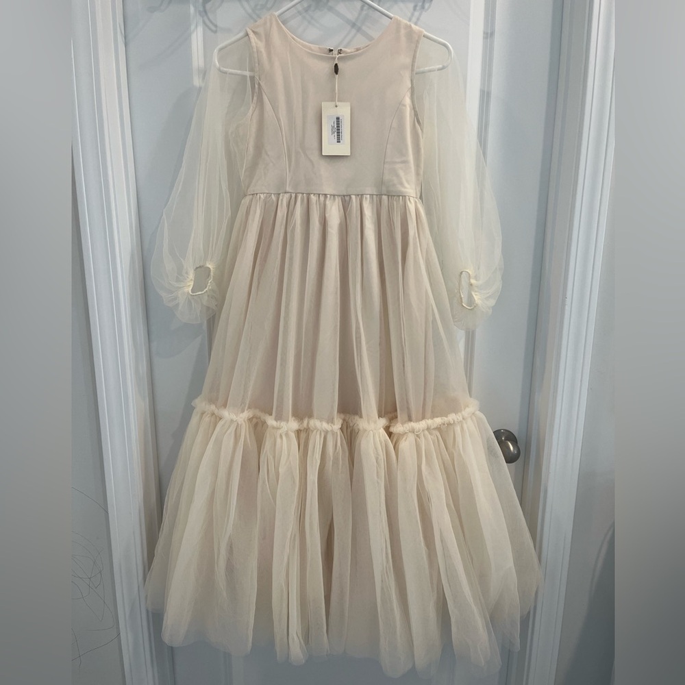 Joyfolie Cream Tiered Gown with Bishop Sleeves